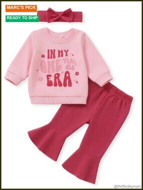 Baby Girl 3-Piece Birthday Outfit Sweatshirt Pants Headband 6-12M